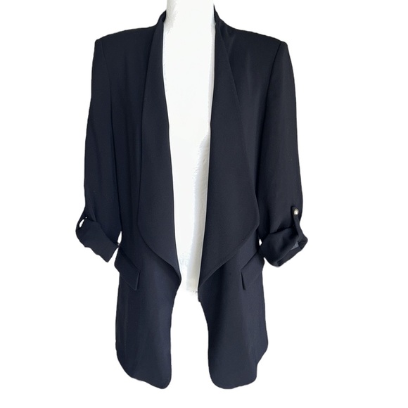 Zara Black Roll Button Sleeve Open Front Blazer Jacket - L - Picture 6 of 16